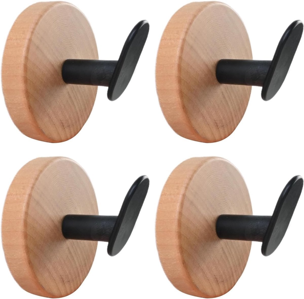 Set van 4 zelfklevende houten handdoekhaken van natuurhout voor badkamer en keuken