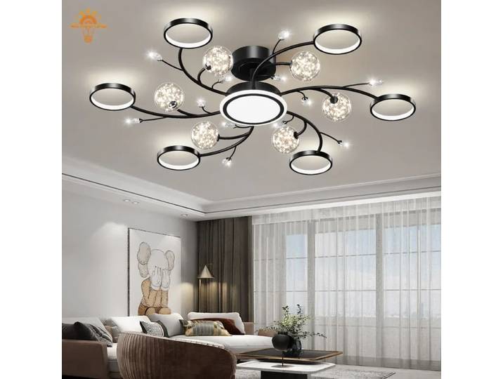 Lustres de plafond noirs modernes pour salon Hall plafonnier romantique étoilé or créatif plafonnier chambre