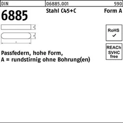 Passfeder DIN 6885 Form A rundstirnig/o.Bohrung A 25 x 14 x110 Stahl C45+C 5St.