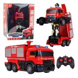 Lean Toys Feuerwehr-Roboterauto 2-in-1 ferngesteuert mit Licht, Sound und Wasser