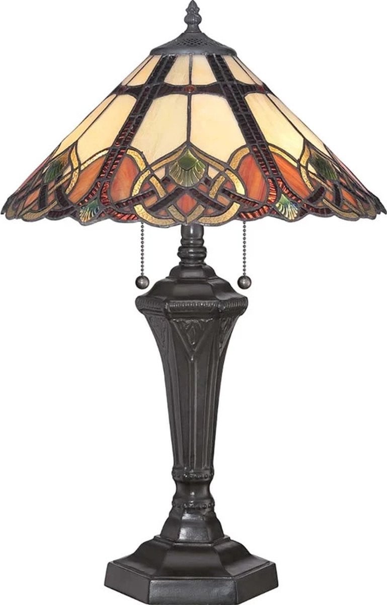 Quoizel Cambridge Tiffany LED Tafellamp met Glas en Metaal in Art Nouveau Stijl