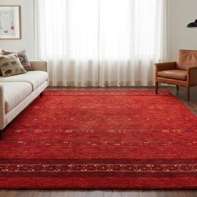 Wollteppich THEKO "Lori Star Gold", rot, B:200cm H:12mm L:250cm, Wolle, Teppiche, reine Wolle, handgewebt, ideal im Wohnzimmer & Schlafzimmer