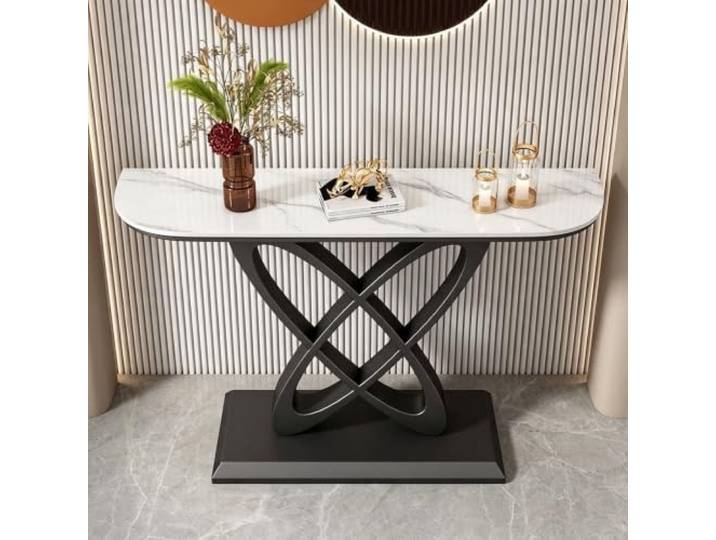 Konsolentisch Schmal mit Sintersteinplatte und Modernen Metallbeinen Konsolentisch mit Sintersteinplatte, modernen Metallbeinen und platzsparendem Design für Flur, Eingangsbereich, Foyer