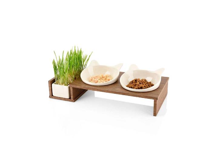 Futternapf CanadianCat Futterbar Cat Diner , braun (walnuss), B:18,5cm H:7cm L:41,4cm, Näpfe, Futternapf