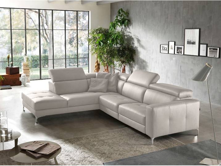 Ecksofa, Leder BULL, Grau (Stone), 285×221 cm, L-Form, Hoher Sitzkomfort, EGOITALIANO