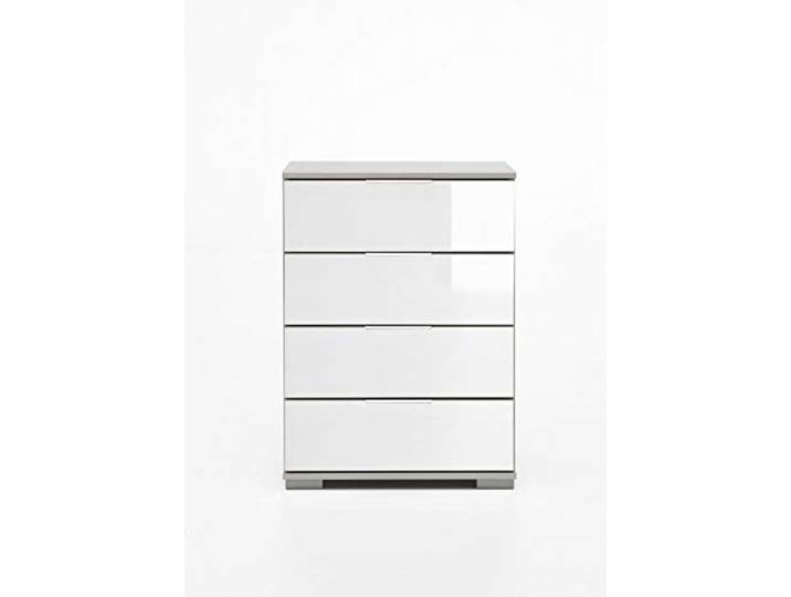 Beauty.Scouts Nachtschrank Olha 3 Nachtkonsole weiß+Glas weiß 4 Schubkästen 52x74x38cm Schrank Beistellschrank Nachtkommode Schubladen Nachttisch Boxspringbett