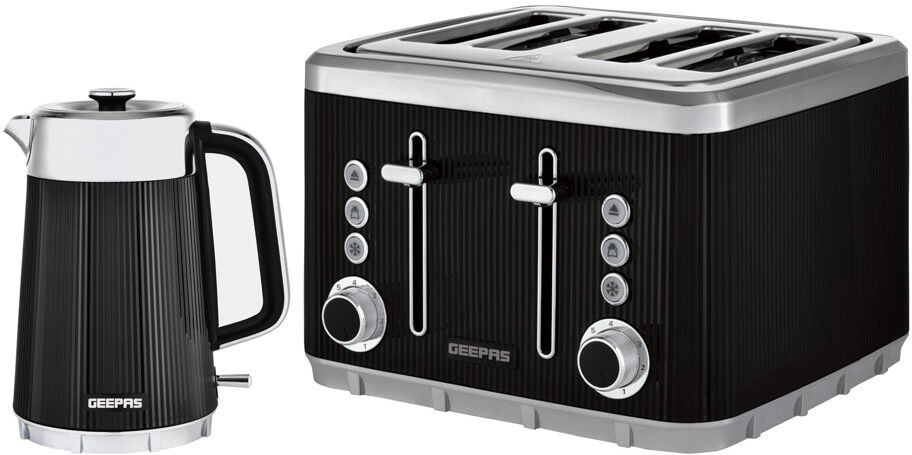 GEEPAS Arcus 1.7L Electric Kettle & 4 Slice Toaster Kitchen Combo Set   3000W Rapid Boil Cordless Jug Kettle   Auto Shut-Off 360°   1860W Bread Toaste Black 4 - Slice