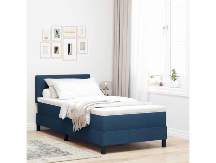 Gepolstertes Boxspringbett LED Minimalismus Stoff Blau 100 x 200 cm Boxspringbett mit Matratze und LED Blau 100x200 cm Stoff Polsterbett mit verstellbarem Kopfteil Taschenfederkern Hotelbett