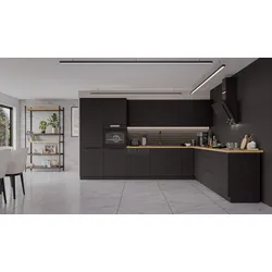 Winkelküche SIENA 350x290 cm Küchenzeile Einbauküche Eckküche Küche Schwarz matt