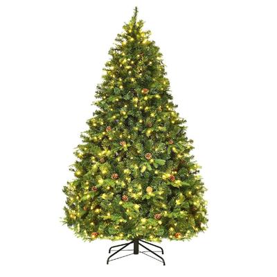 COSTWAY 210cm LED-Kunstweihnachtsbaum, Klappsystem & Metallständer, geschmückt, Weihnachtsbaum.