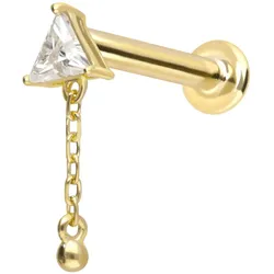 14 Karat Gold Labret mit Innengewinde MOISSANIT-DREIECK + KETTE