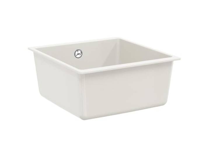 Xhnifbn Granitspüle Küchenspüle Unterbau Weiß 430x460mm 1 Becken Hitzebeständiger Quarzstein für die Küche, kratzfestes Einzelbecken inklusive Abflusssieb und Montagezubehör.