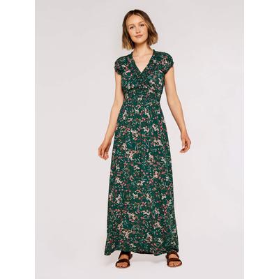 Maxikleid APRICOT "Maxikleid", Damen, Gr. XL (42), N-Gr, grün, gewebt, Obermaterial: 100% Viskose CV., geblümt, normal, V-Ausschnitt, mit Gummizug, Kleider Maxikleid, mit Blumenmuster