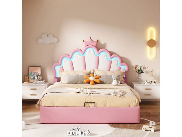 Lit rembourr double et coffre enfant-corniche de couronne-rose 140x200cmsans matelas-HAUSS SPOLE