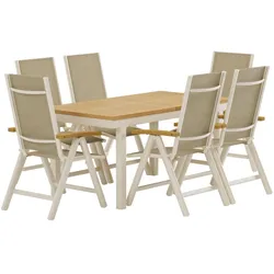 Ebuy24, Gartentisch + Balkontisch, Panama Gartenset Tisch mit Auszug 90x160 cm Natur 6 Stühle beige. (160 x 90 x 75 cm)