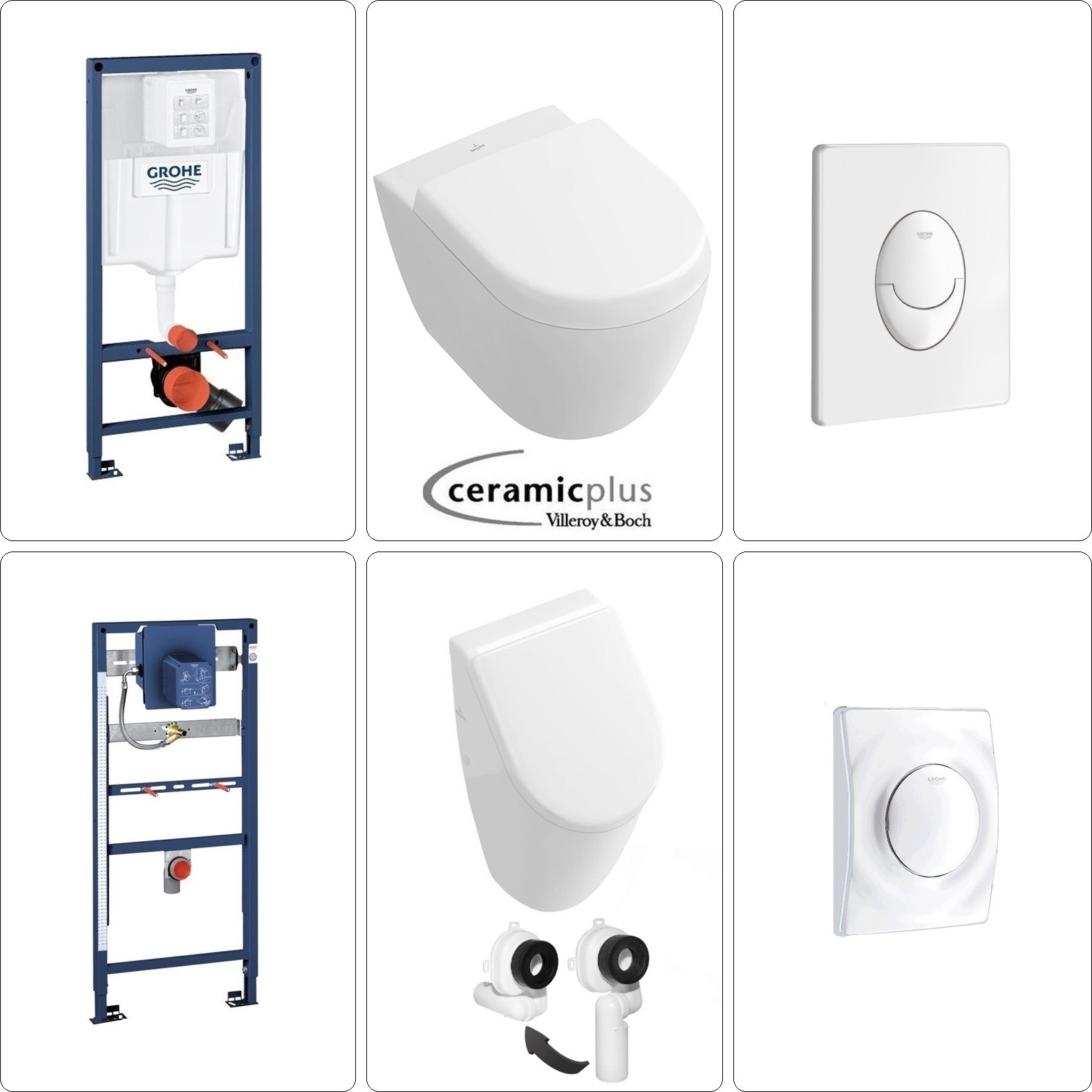 Villeroy & Boch Subway Set Urinal mit Wand WC spülrandlos, Cermic Plus Beschichtung & Grohe Zubehör, weiß