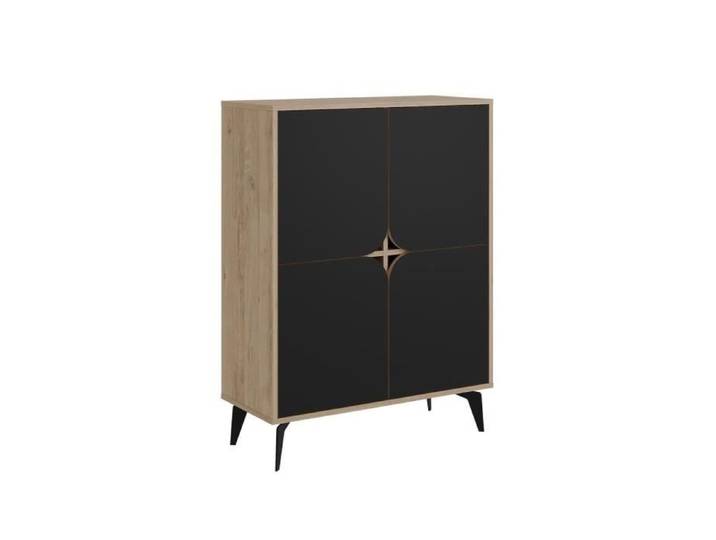 CALICOSY - Buffet haut 4 portes avec pieds en métal L90 cm - FLORA - Noir