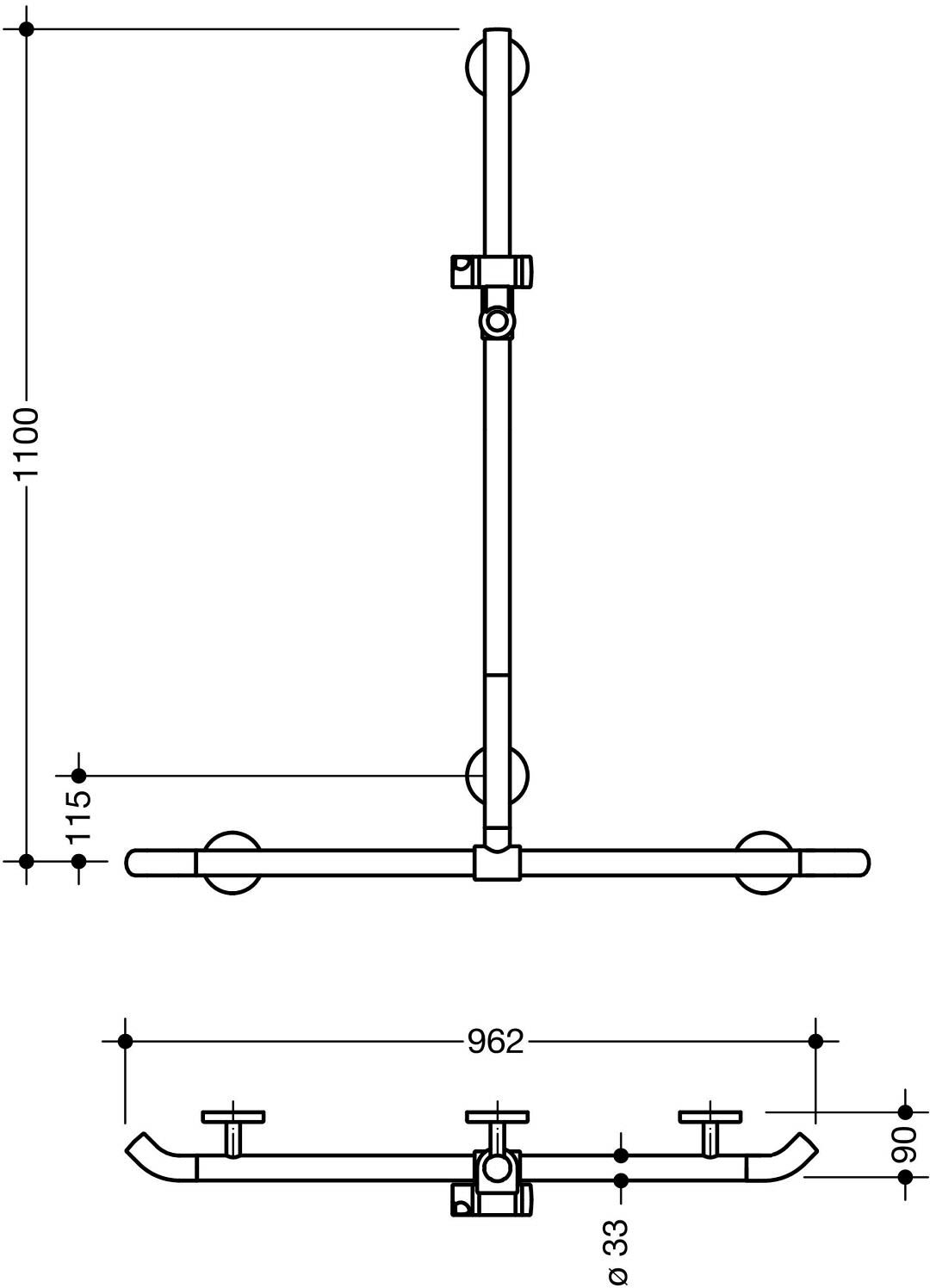 HEWI System 800K Duschhandlauf mit verschiebbarer Brausehalterstange