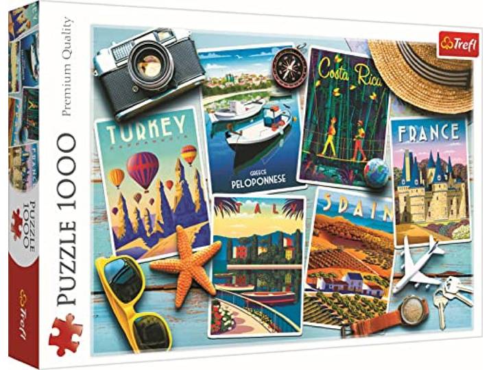 Trefl - Kerstkaarten - Puzzel 1000 stukjes - Collage, Reizen, Moderne puzzel, Creatief amusement, Turkije, Griekenland, Spanje, Italië, Frankrijk, Costa Rica, voor Kinderen vanaf 12 jaar