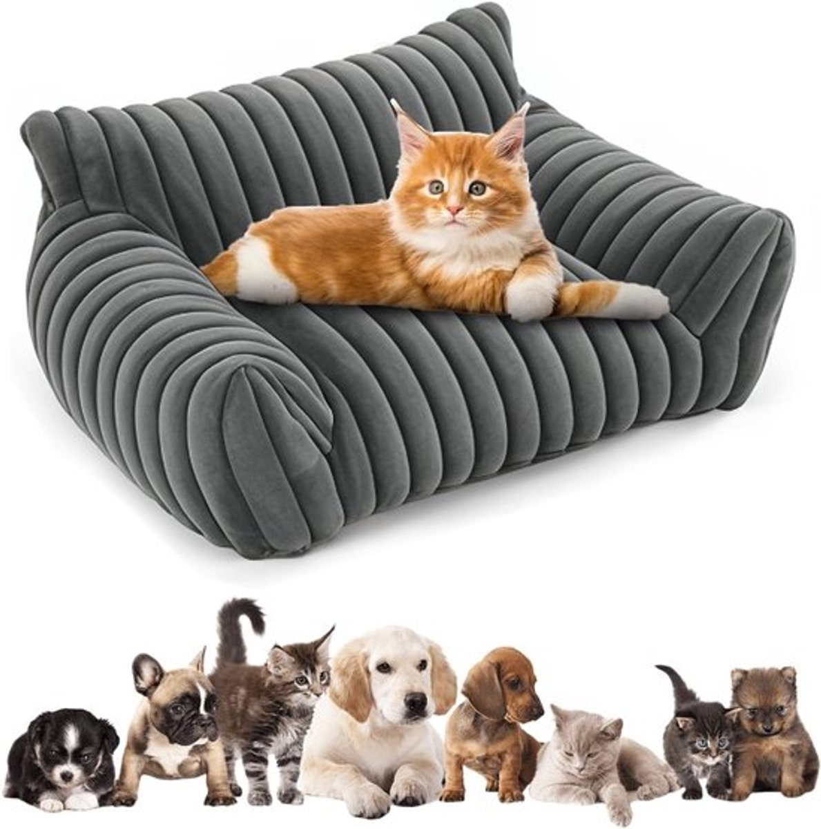 Grijs orthopedisch hondenbed en kattenbed van wasbaar materiaal, 60 x 45 x 20 cm