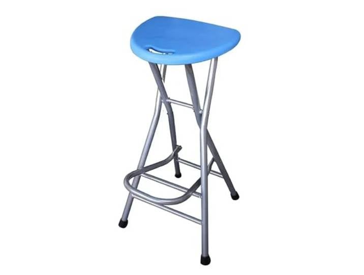 IUVYTA Einfachheit Rezeptionsstuhl Angelhocker Tragbarer, hochklappbarer Barhocker aus Rohr-Balkon aus Karbonstahl mit Fußstütze(No backrest blue)