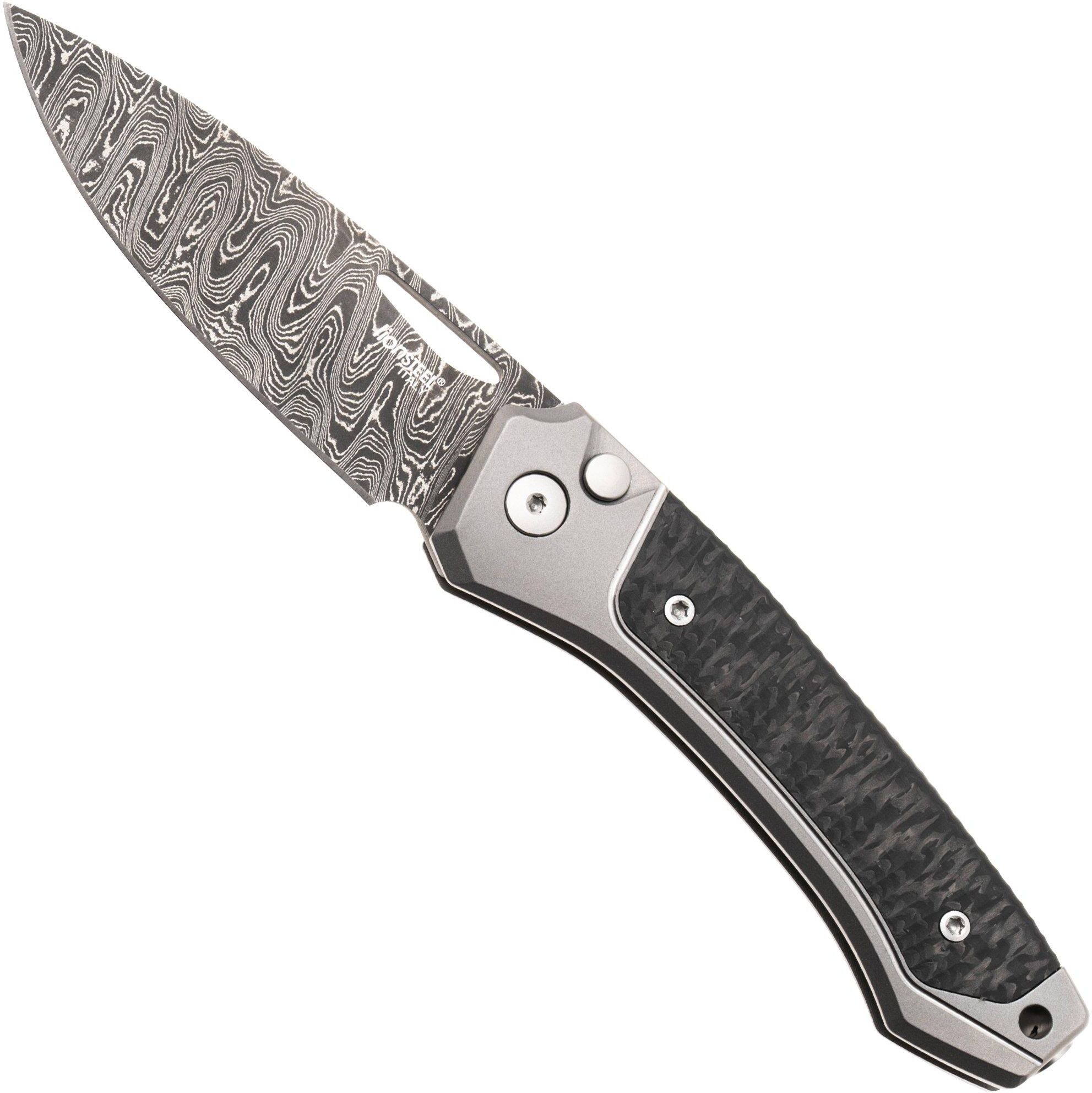 Lionsteel Twain Chad Nichols Scrambled Damascus TW-D-GY Grey Titanium, Carbon Fiber, coltello da tasca, Gianni Pauletta design