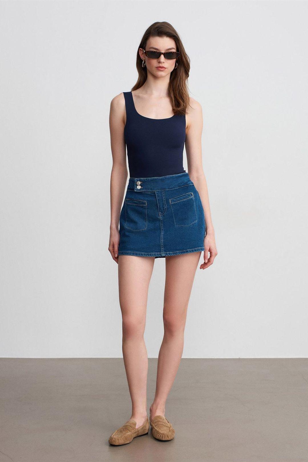 Hoge Taille Rechte Mini Denim Rok