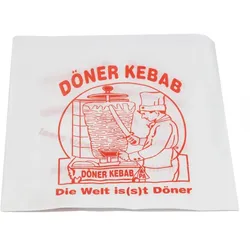 DayBays 60 Kg Döner-Tüten 16x16 cm weiss mit rotem Druck "DÖNER KEBAB" und Spenderbox