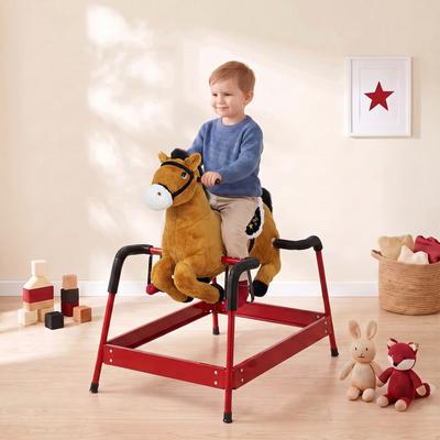 Qaba Kids Spring Rocking Horse, Ride on Horse with Neighing Sounds, Plush Animal Ride on Toy with Covered Spring，Ages 3+ Years