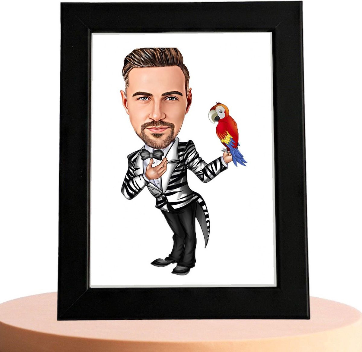 Gepersonaliseerde Papegaai Karikatuur met eigen foto als uniek cadeau