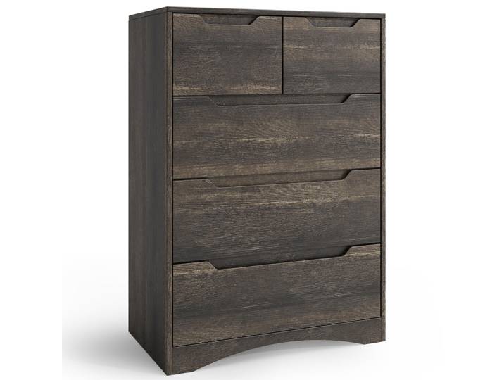 Commode BEALIFE de 72x41x94 cm avec 5 tiroirs Fabriquée en MDF\, avec système anti-basculement et rails de tiroirs Gris anthracite AP23