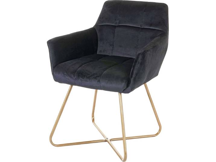 Esszimmerstuhl HWC-F37, Stuhl Küchenstuhl, Retro Design Samt goldene Füße schwarz
