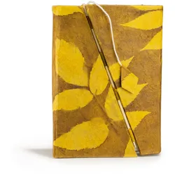Lokta Bold Floral Bamboo Lock Notebook – Medium (15x12cm) – 45 Leaves – Mustard Brown
