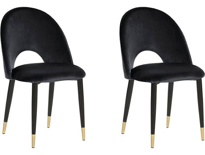 BELIANI Esszimmerstuhl 2er Set Schwarz Samtstoff mit Metallbeinen Goldene Akzente Retro Wohnzimmer Esszimmer Ausstattung Möbel Sitzmöbel