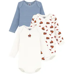 Petit Bateau 3er-Pack Bodys langarm Ringel Feuerwehr, natur | mehrfarbig, 74