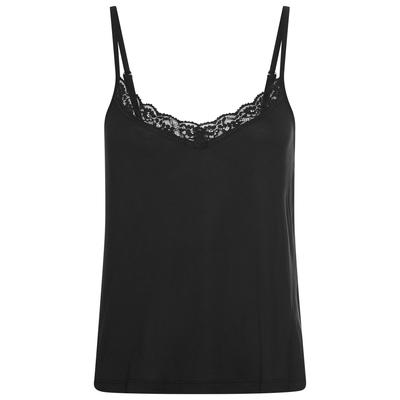 Pyjamaoberteil LASCANA, Damen, Gr. 48/50, blau (schwarz), Single Jersey, Obermaterial: 100% Viskose, unifarben, hüftlang, tiefer V-Ausschnitt, Shirts, mit Spitze am V-Ausschnitt
