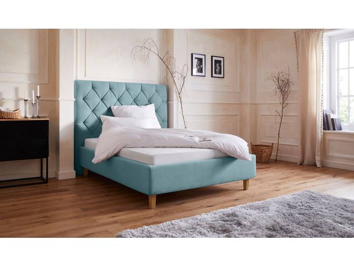 Polsterbett, Mint, 163x210 cm, Struktur & Samtstoff, Kreuzsteppung, Modern, Home-affaire