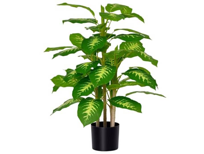 HOMCOM Plante Artificielle Calathea Hauteur 95 cm Pot Ciment Intérieur