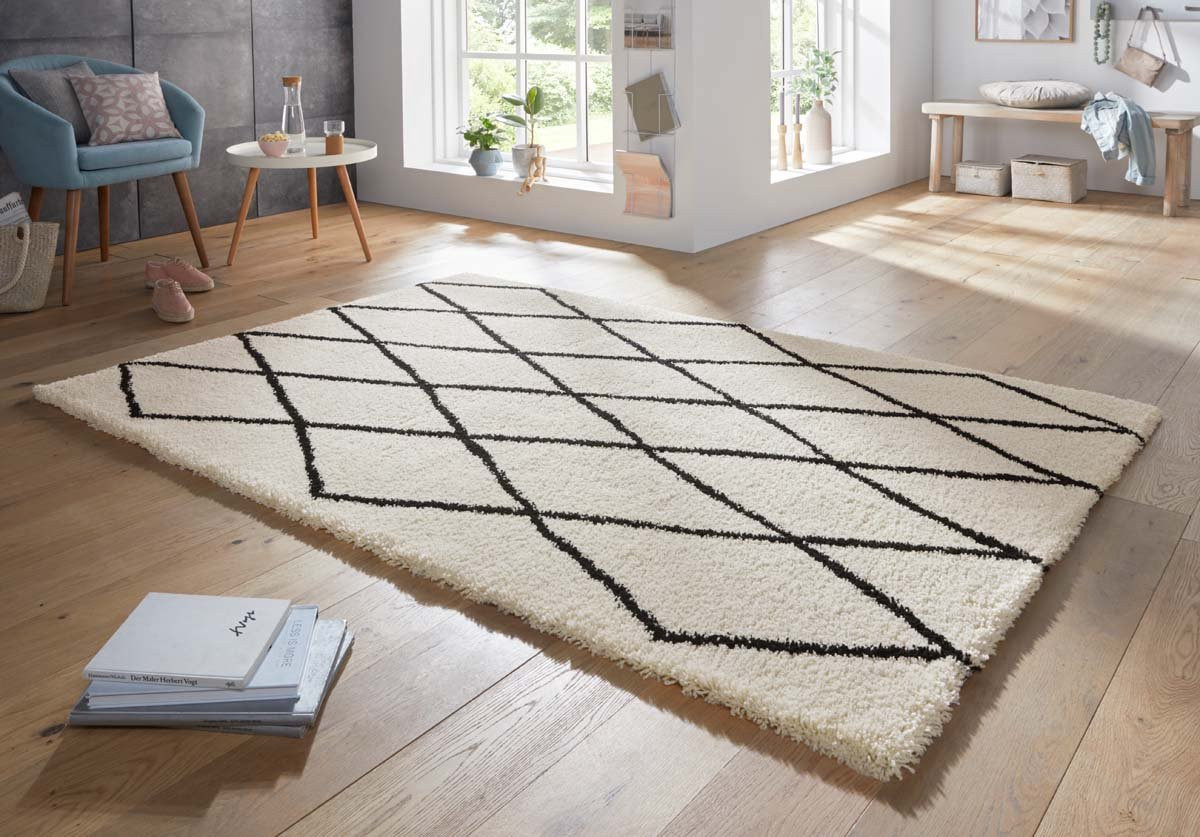 Tapeso Hoogpolig Vloerkleed Truth Crème/Zwart 160 x 230 cm