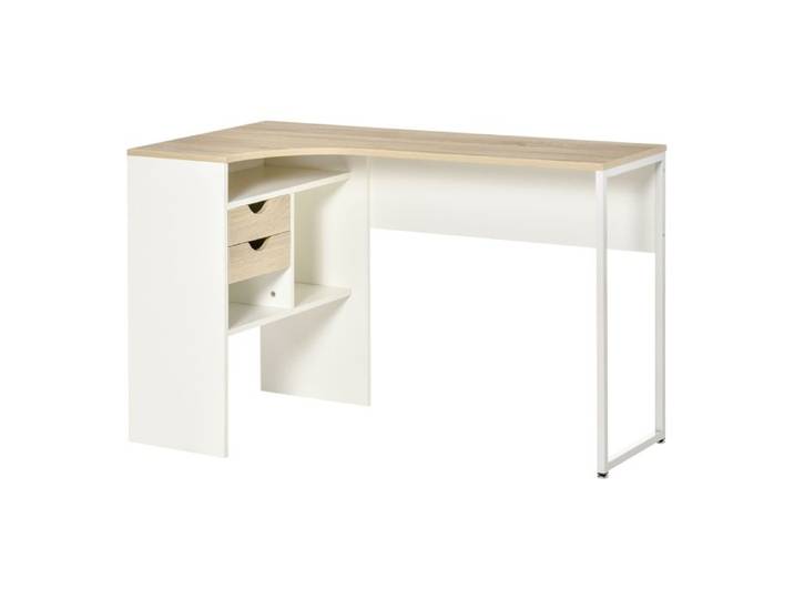 Bureau d'angle - HOMCOM - 2 tiroirs bureau en L 3 compartiments ouverts informatique étude - bois - 120x60cm - chêne clair