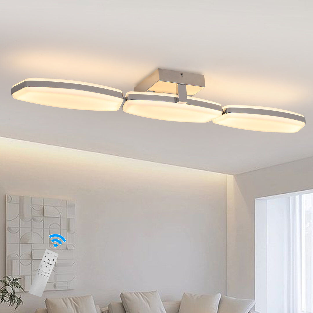 Blue Elephant 3-Light 86cm Dimmable LED Flush Mount Chrome 9.5cm H X 86cm W X 14cm D