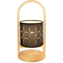 LED Tischleuchte Holz natur Nachttischlampe Textil schwarz Schlafzimmerleuchte Tischlampe, 4W 320Lm warmweiß, DxH 16x33 cm