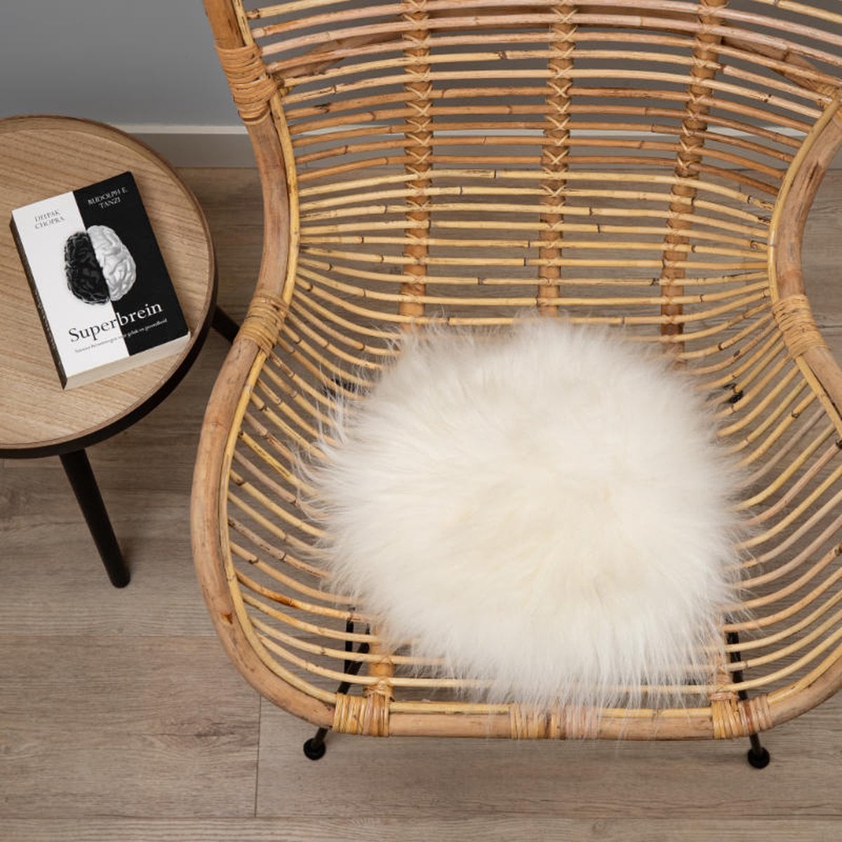 WOOOL Schapenvacht Chairpad IJslands Wit Rond - 100% Echt Schapenvacht Stoelkussen - Diameter: 38 cm