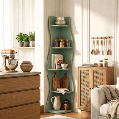 Kodotan sofa 5-Tier S-Shaped Corner Shelf, Modern Freestanding Curved Display Rack, Space-Saving Corner Bookshelf Plant Stand