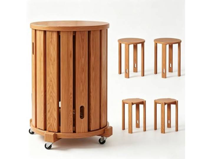 Holzhocker Runder Beistelltisch Schlicht Modern Stapelbar Mit geräuscharmen Rollen Für Wohnzimmer, Esszimmer, Zuhause(Wood+wheels)