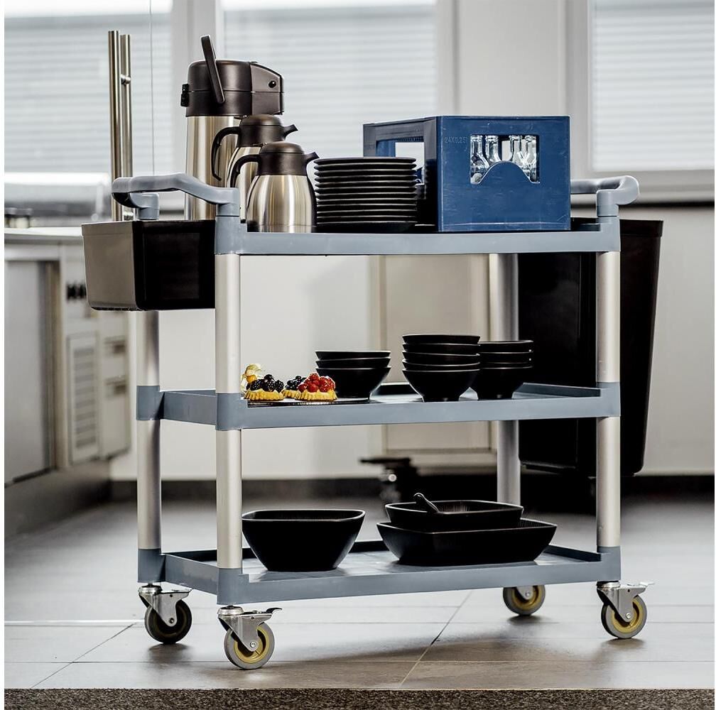 Servierwagen APS "Ready 108 x 50 x 96 cm", grau (blau, silber), B:50cm H:96cm T:108cm, Aluminium, Polypropylen, Rollwagen, Servierwagen blau, silber B/H/T: 50cm x 96cm x 108cm