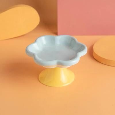 Uplift Treasures Elevated Ceramic Flower Cat Bowl blue