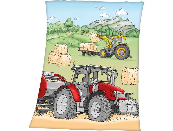 Kinderdecke Traktor , bunt, B:130cm L:160cm, Polyester, HERDING YOUNG COLLECTION, Wohndecken, Kinderdecke, mit tollem Traktor Motiv, Kuscheldecke