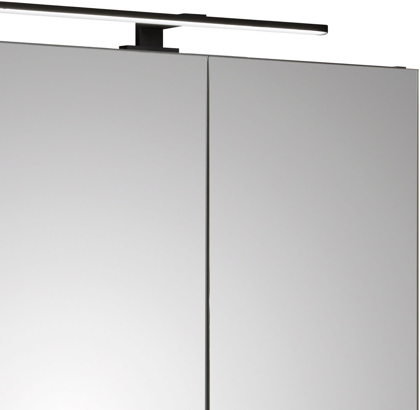 Pelipal Balto Spiegelschrank 60 x 17 x 70,3 cm große Tür links, mit LED Aufsatzleuchte 40 cm in schwarz matt, Badmöbel, SENE00960-L-446AN+ZALAWF40, maroni quer