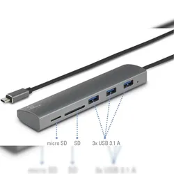 Renkforce 3 Port USB 3.2 Gen 1-Hub (USB 3.0) mit eingebautem SD-Kartenleser, mit Aluminiu RF-3374948